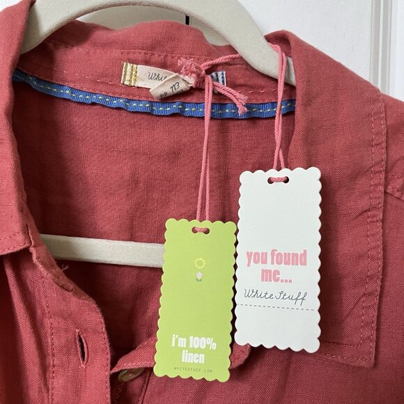 NWT White Stuff Reno Linen Midi Shirt Dress Womens 12 Pink Coastal Beach Boho - Picture 2 of 13